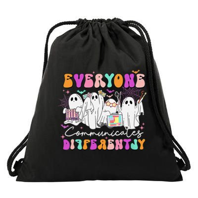 Everyone Communicates Differently Speech Therapy Halloween Drawstring Bag