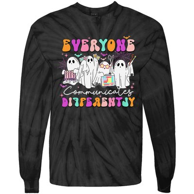 Everyone Communicates Differently Speech Therapy Halloween Tie-Dye Long Sleeve Shirt