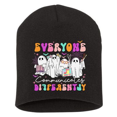 Everyone Communicates Differently Speech Therapy Halloween Short Acrylic Beanie