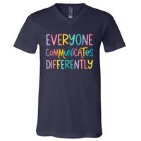 Everyone Communicates Differently Cute Autism Month V-Neck T-Shirt