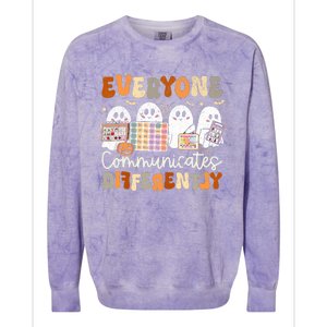 Everyone Communicates Differently Halloween Slp Sped Teacher Colorblast Crewneck Sweatshirt