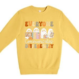 Everyone Communicates Differently Halloween Slp Sped Teacher Premium Crewneck Sweatshirt