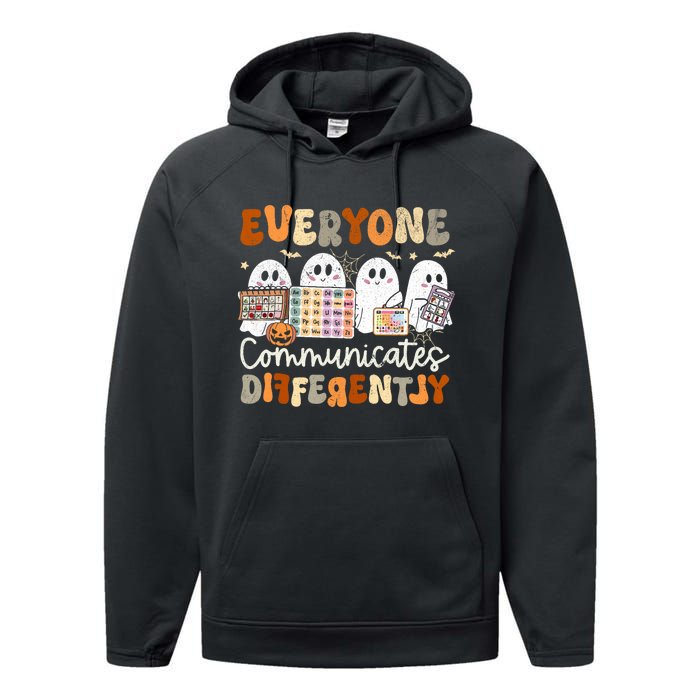 Everyone Communicates Differently Halloween Slp Sped Teacher Performance Fleece Hoodie