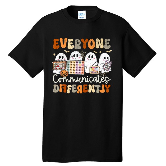 Everyone Communicates Differently Halloween Slp Sped Teacher Tall T-Shirt