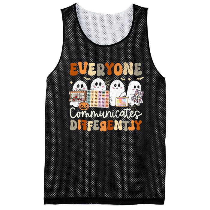 Everyone Communicates Differently Halloween Slp Sped Teacher Mesh Reversible Basketball Jersey Tank