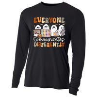 Everyone Communicates Differently Halloween Slp Sped Teacher Cooling Performance Long Sleeve Crew