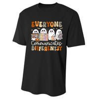 Everyone Communicates Differently Halloween Slp Sped Teacher Performance Sprint T-Shirt