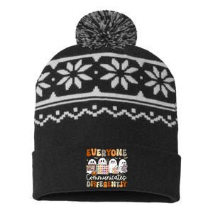 Everyone Communicates Differently Halloween Slp Sped Teacher USA-Made Snowflake Beanie