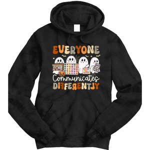 Everyone Communicates Differently Halloween Slp Sped Teacher Tie Dye Hoodie