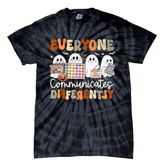 Everyone Communicates Differently Halloween Slp Sped Teacher Tie-Dye T-Shirt