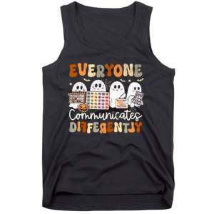 Everyone Communicates Differently Halloween Slp Sped Teacher Tank Top