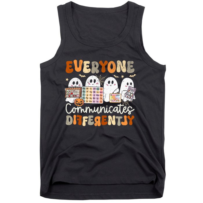 Everyone Communicates Differently Halloween Slp Sped Teacher Tank Top