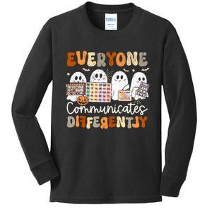 Everyone Communicates Differently Halloween Slp Sped Teacher Kids Long Sleeve Shirt