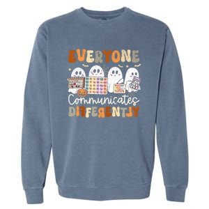 Everyone Communicates Differently Halloween Slp Sped Teacher Garment-Dyed Sweatshirt