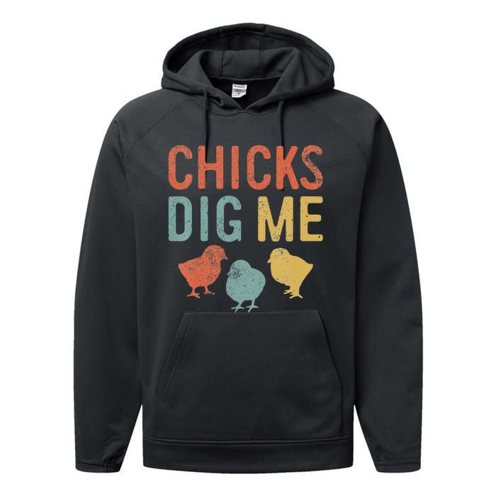 Easter Chicks Dig Me Retro Vintage Chickens Spring Gift Performance Fleece Hoodie