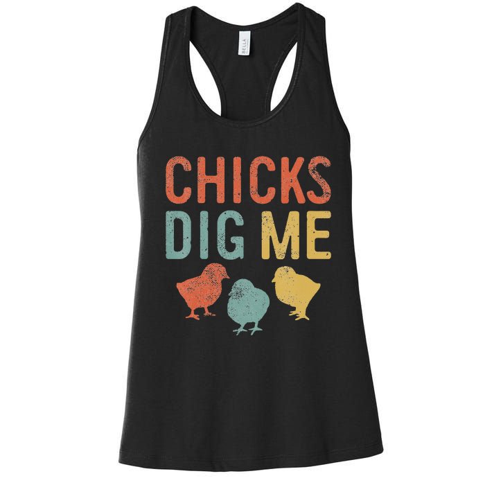 Easter Chicks Dig Me Retro Vintage Chickens Spring Gift Women's Racerback Tank