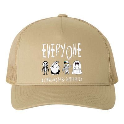 Everyone Communicates Differently Halloween Autism Teacher Yupoong Adult 5-Panel Trucker Hat