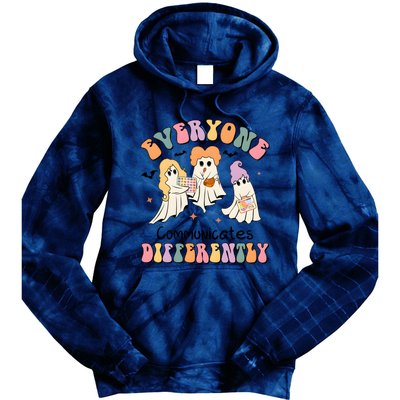 Everyone Communicates Differently Halloween Cute Ghoul Witch Hocus Tie Dye Hoodie