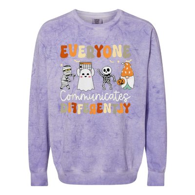 Everyone Communicates Differently Speech Therapy Halloween Colorblast Crewneck Sweatshirt