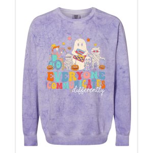 Everyone Communicates Differently Halloween Slp Sped Teacher Colorblast Crewneck Sweatshirt