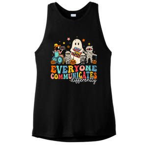 Everyone Communicates Differently Halloween Slp Sped Teacher Ladies PosiCharge Tri-Blend Wicking Tank