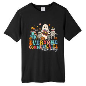 Everyone Communicates Differently Halloween Slp Sped Teacher Tall Fusion ChromaSoft Performance T-Shirt