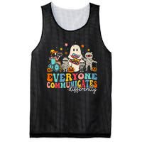 Everyone Communicates Differently Halloween Slp Sped Teacher Mesh Reversible Basketball Jersey Tank