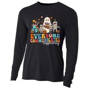 Everyone Communicates Differently Halloween Slp Sped Teacher Cooling Performance Long Sleeve Crew