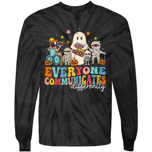 Everyone Communicates Differently Halloween Slp Sped Teacher Tie-Dye Long Sleeve Shirt