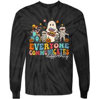 Everyone Communicates Differently Halloween Slp Sped Teacher Tie-Dye Long Sleeve Shirt