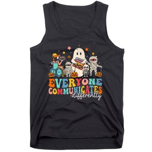 Everyone Communicates Differently Halloween Slp Sped Teacher Tank Top