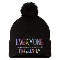 Everyone Communicates Differently Colorful Pom Pom 12in Knit Beanie