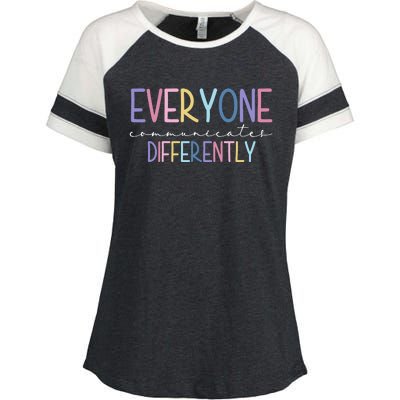 Everyone Communicates Differently Colorful Enza Ladies Jersey Colorblock Tee