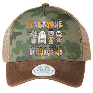 Everyone Communicate Differently Speech Therapy Halloween Legacy Tie Dye Trucker Hat