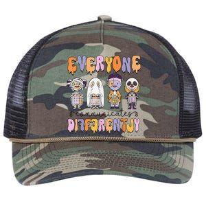 Everyone Communicate Differently Speech Therapy Halloween Retro Rope Trucker Hat Cap