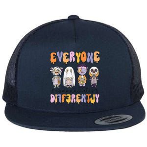 Everyone Communicate Differently Speech Therapy Halloween Flat Bill Trucker Hat