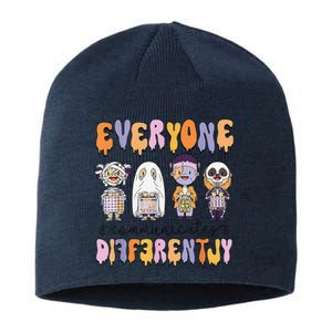 Everyone Communicate Differently Speech Therapy Halloween Sustainable Beanie