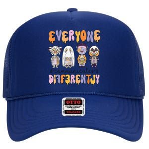 Everyone Communicate Differently Speech Therapy Halloween High Crown Mesh Back Trucker Hat