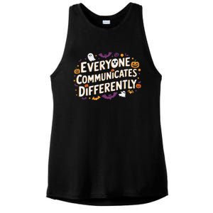 Everyone Communicates Differently Speech Therapy Halloween Ladies PosiCharge Tri-Blend Wicking Tank