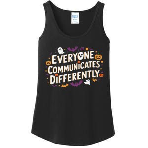 Everyone Communicates Differently Speech Therapy Halloween Ladies Essential Tank