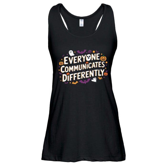 Everyone Communicates Differently Speech Therapy Halloween Ladies Essential Flowy Tank