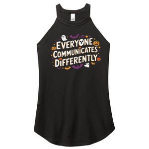 Everyone Communicates Differently Speech Therapy Halloween Women's Perfect Tri Rocker Tank