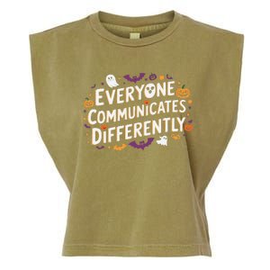 Everyone Communicates Differently Speech Therapy Halloween Garment-Dyed Women's Muscle Tee