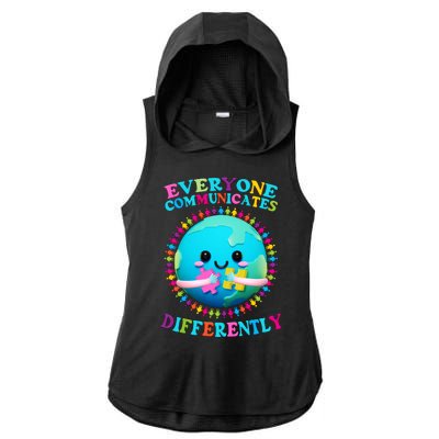 Everyone Communicated Differently Autism Awareness Acceptance Ladies PosiCharge Tri-Blend Wicking Draft Hoodie Tank