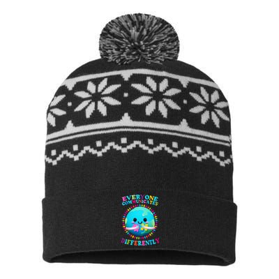 Everyone Communicated Differently Autism Awareness Acceptance USA-Made Snowflake Beanie