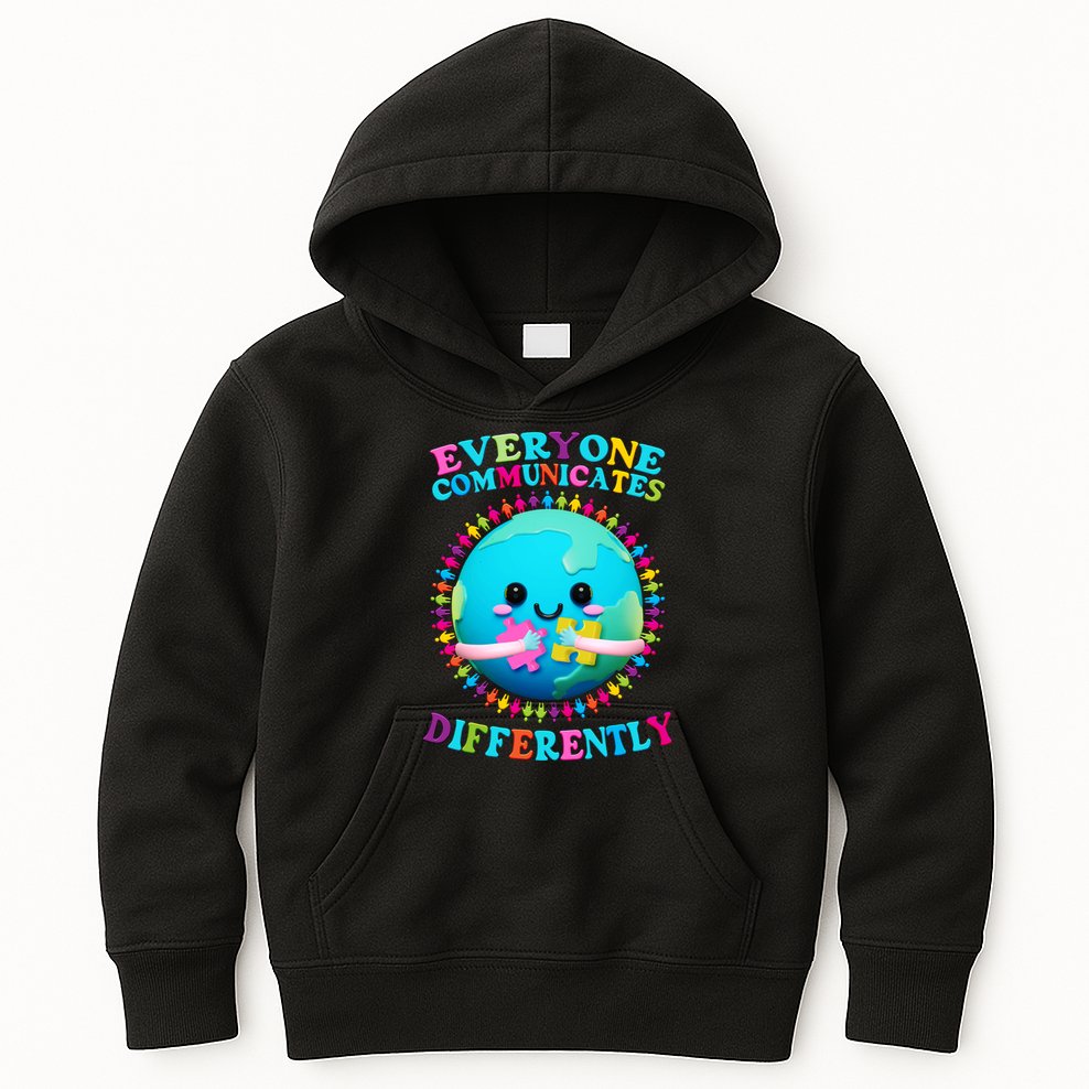 Everyone Communicated Differently Autism Awareness Acceptance Kids Hoodie
