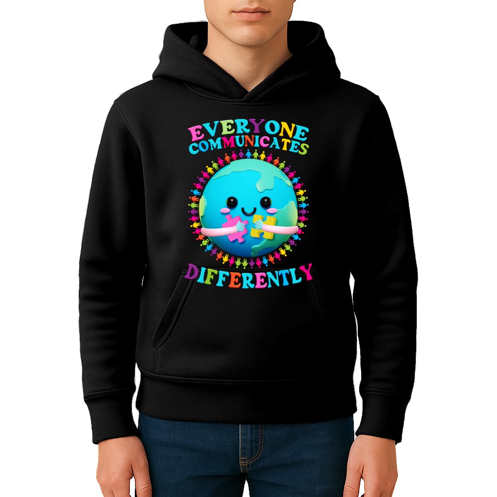 Everyone Communicated Differently Autism Awareness Acceptance Kids Hoodie