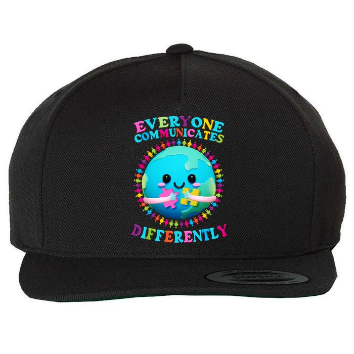 Everyone Communicated Differently Autism Awareness Acceptance Wool Snapback Cap