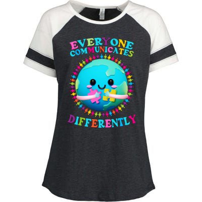 Everyone Communicated Differently Autism Awareness Acceptance Enza Ladies Jersey Colorblock Tee