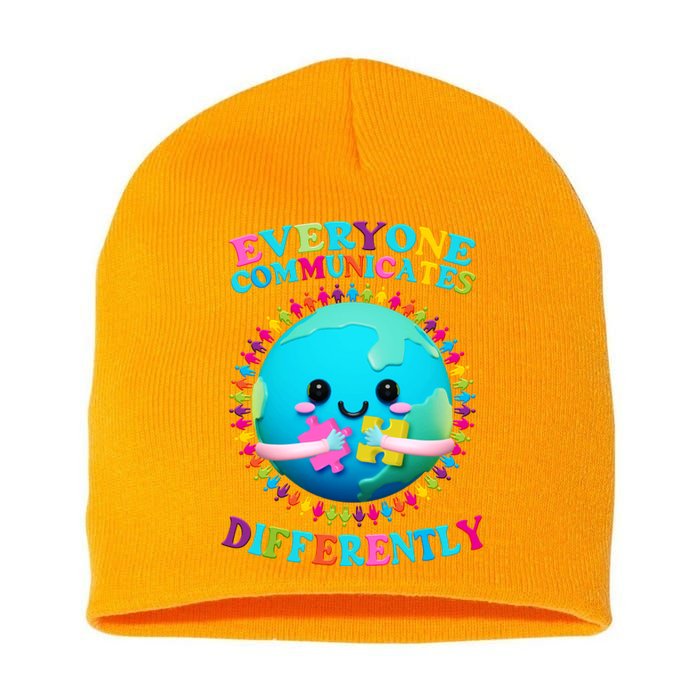 Everyone Communicated Differently Autism Awareness Acceptance Short Acrylic Beanie